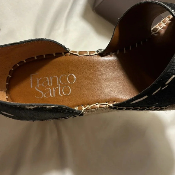 Franco Sarto Carma Black White Pony Calfhair Leather Wedge Sandals - Picture 6 of 13